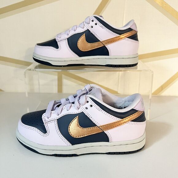 NEW SZ 10.5C Nike Kids Dunk Low "Copper Swoosh" DX1663-400 Blue Violet Metallic - Picture 2 of 10